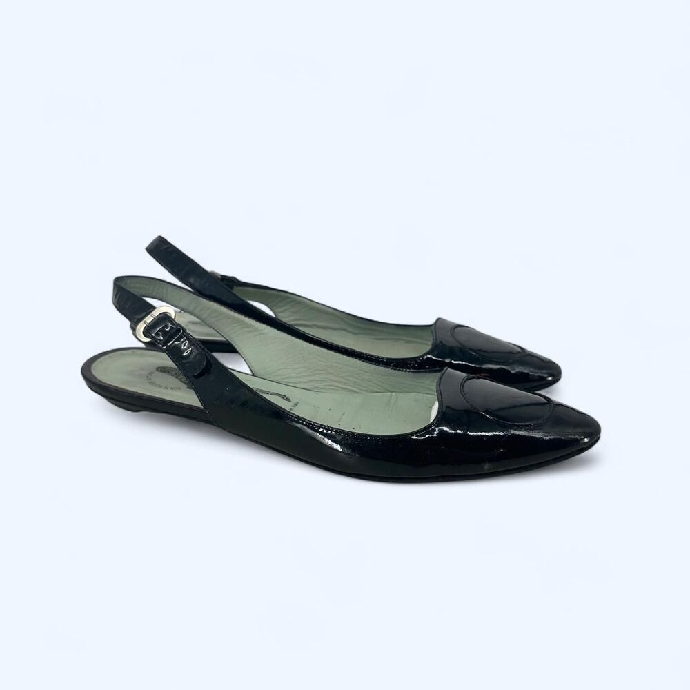 Black Patent Leather Pointed Toe Slingback Flats Italian Shoes